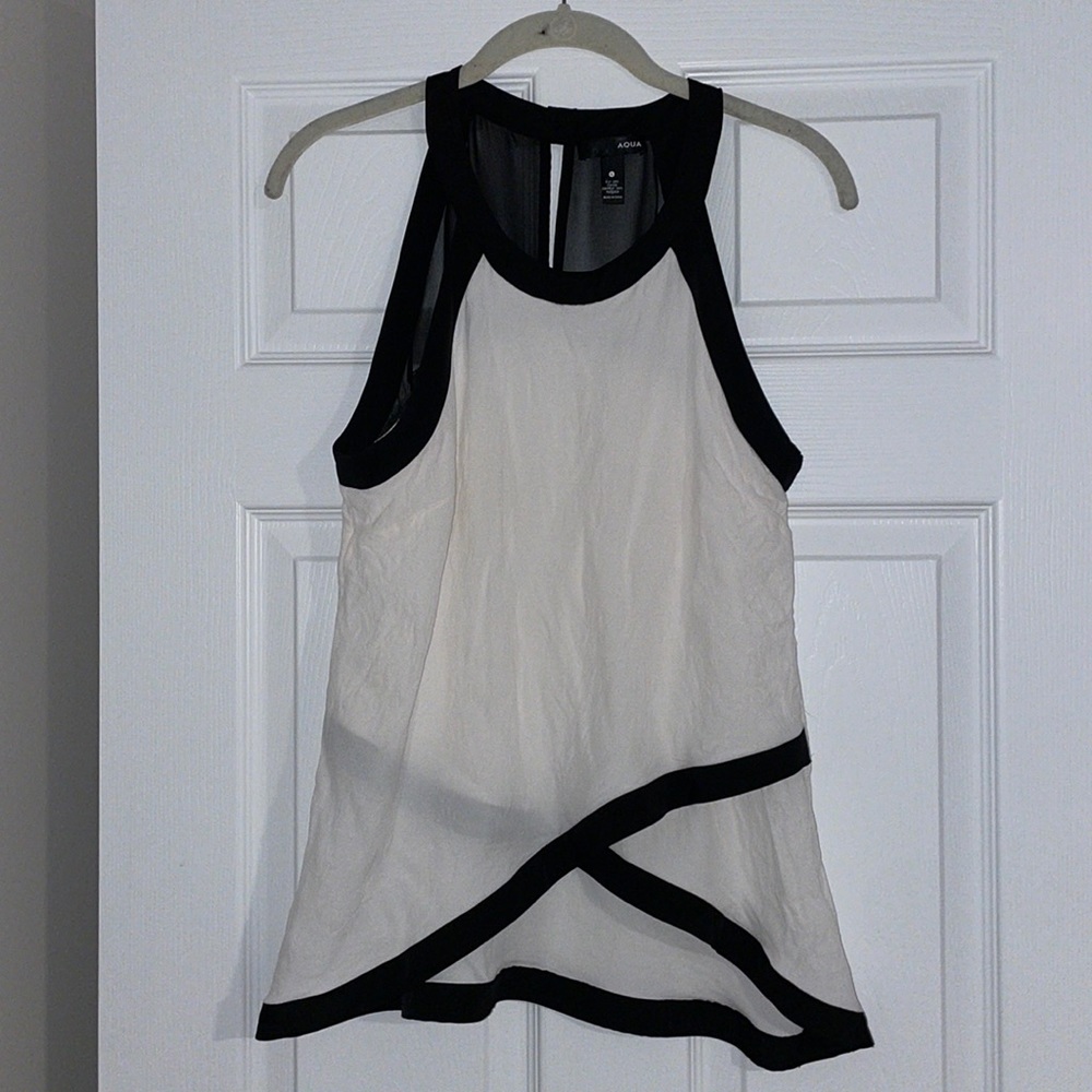Aqua top in black and white. Size large